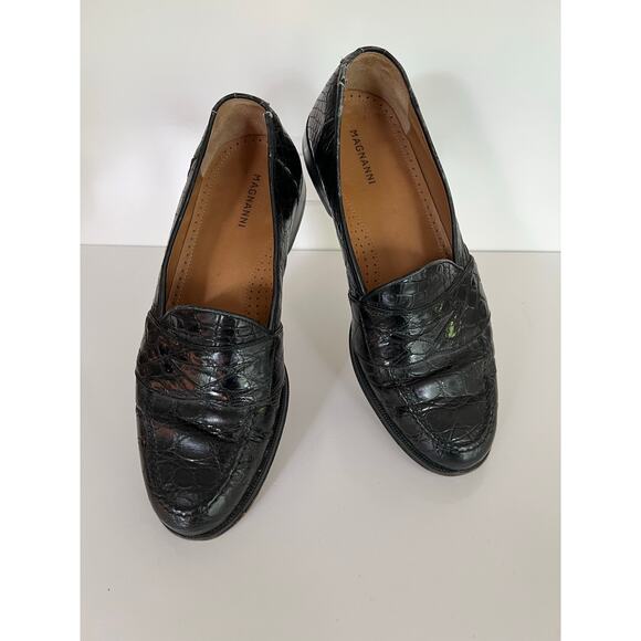 Magnanni Men\'s Vicente Crocodile Leather Penny Loafers Black Size 9 JL main image 7